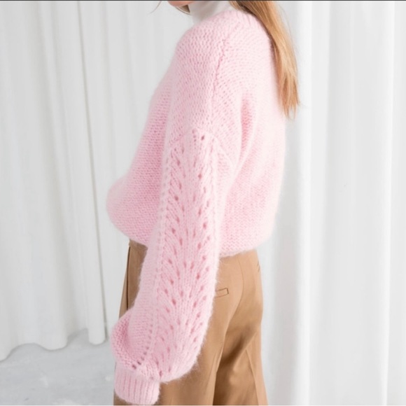 & Other Stories Sweaters - & Other Stories Pink Mohair Eyelet Sweater